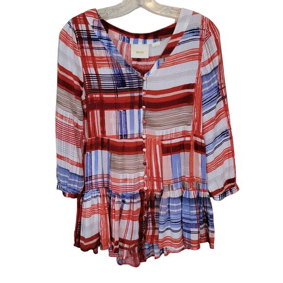 Anthropologie Maeve Plaid Tiered Tunic Top Timeless Multicolor Size Small - Picture 1 of 6